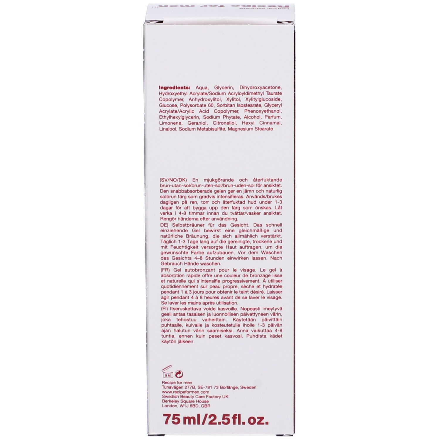 Recipe For Men Gel Autoabbronzante Viso