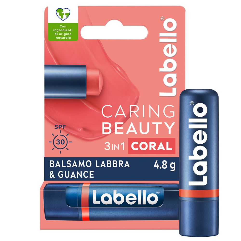 Labello Caring Beauty Lip & Cheek Coral SPF30 4.8 g, Burrocacao labbra e guance colorato corallo