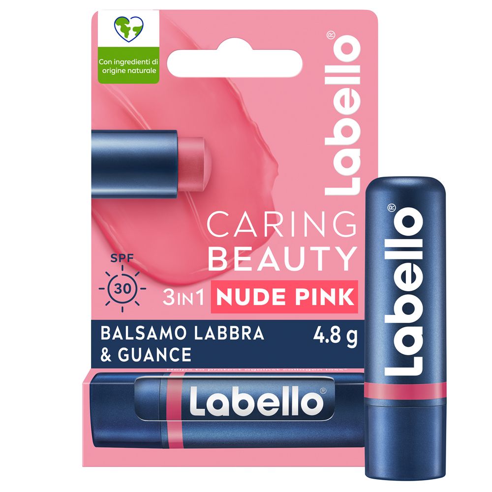 Labello Caring Beauty Lip & Cheek Nude Pink SPF30 4.8 g, Burrocacao labbra e guance colorato rosa