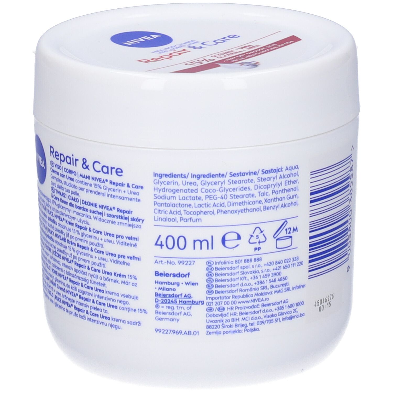 Nivea Crema Corpo Repair & Care Urea 400 ml, Crema multiuso idratante per pelle molto secca e ruvida
