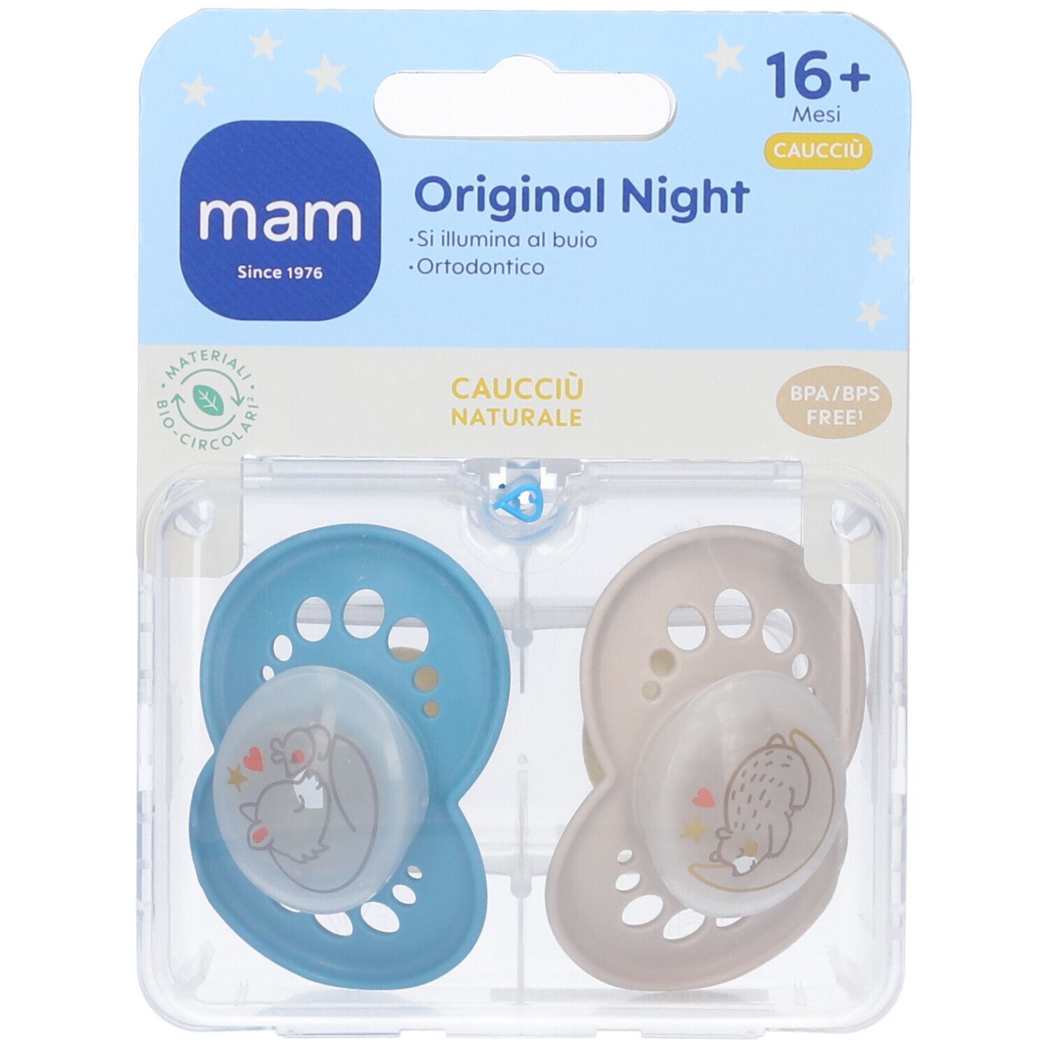 Mam Succhietto Original Night 16+ Bio-Circolare Caucciu Confezione Doppia Maschio