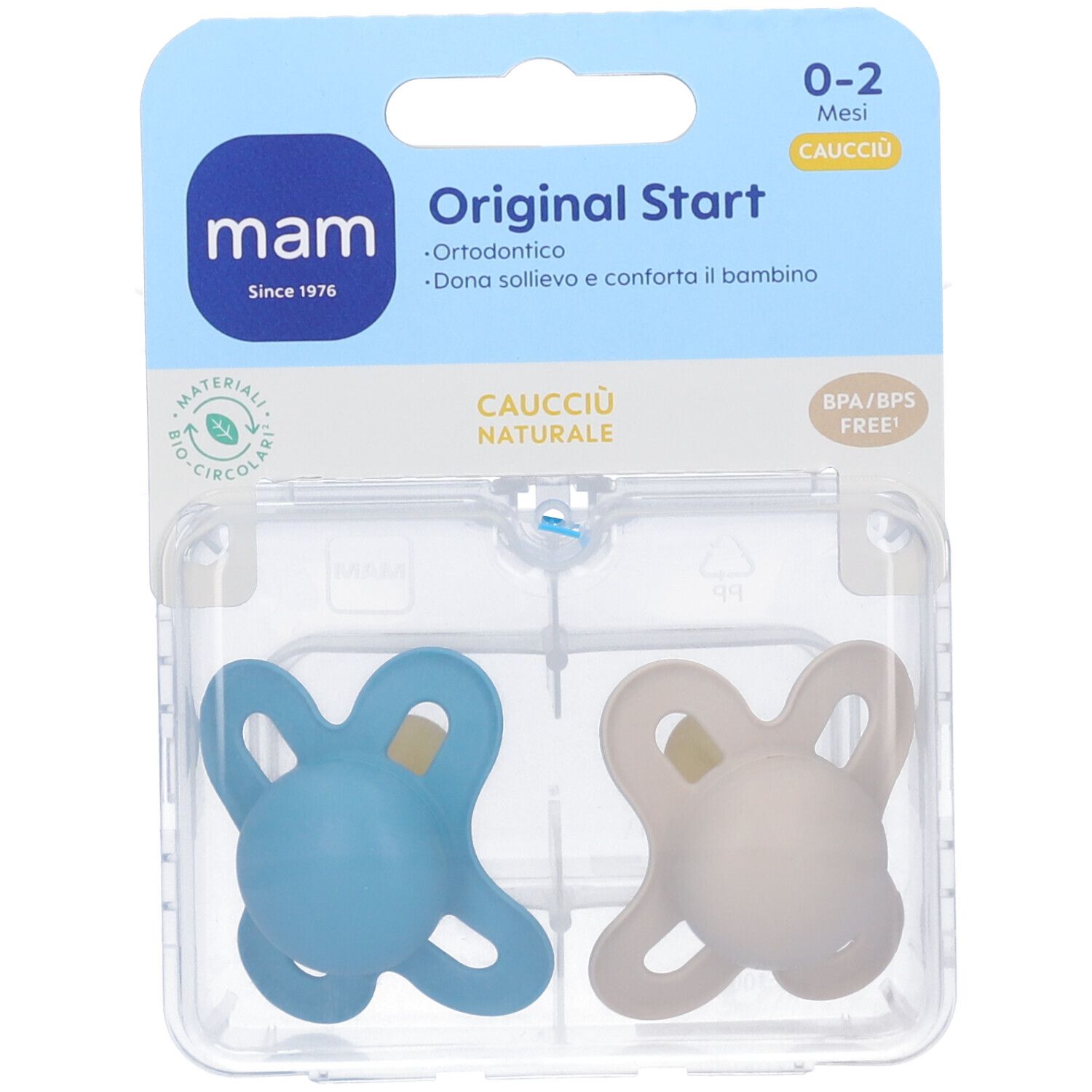 Mam Original Start Succhietto Bambino  in Caucciu' 0-2 Mesi 2 Pezzi