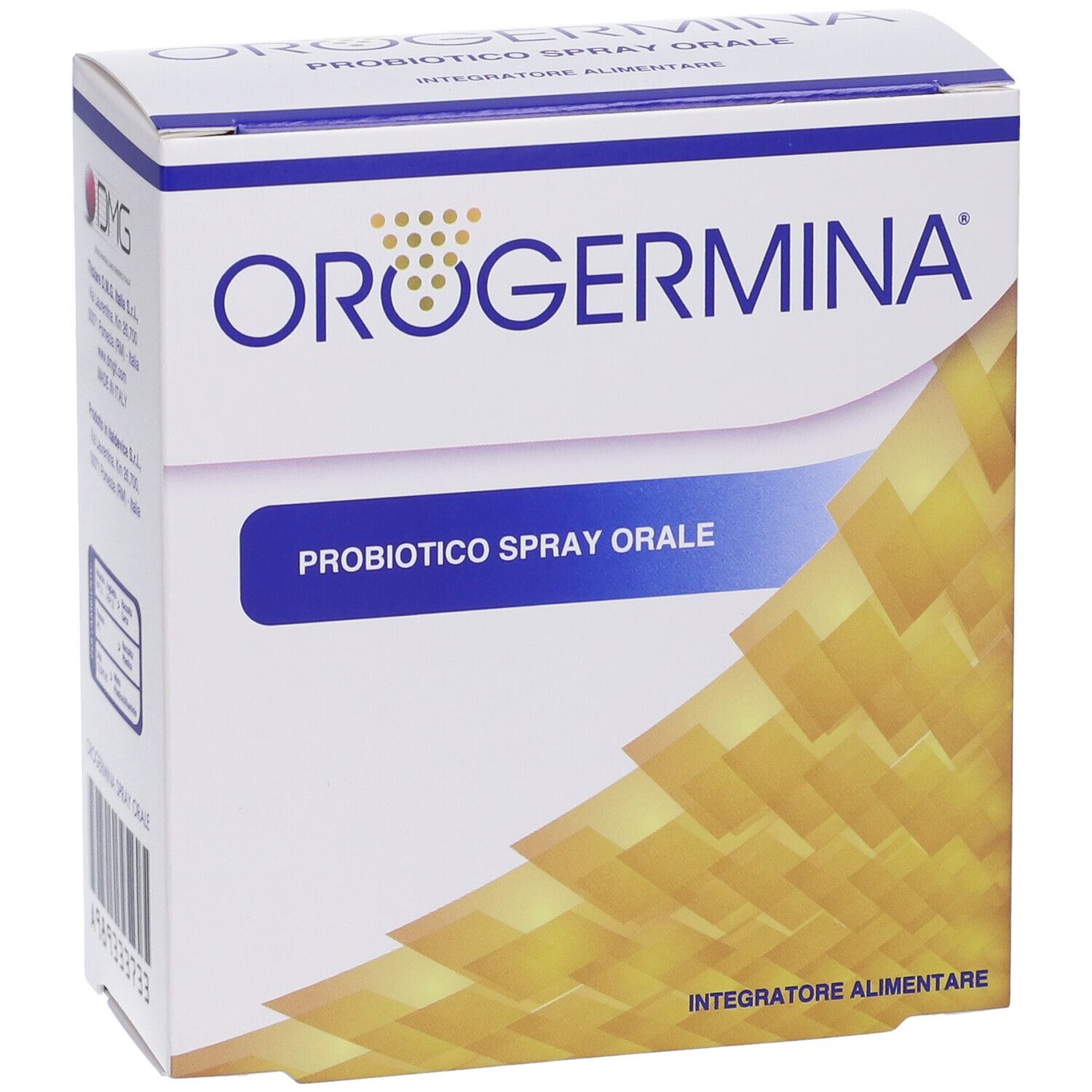 Orogermina, confezione. Scatola con nome e logo del prodotto. Integratore alimentare.