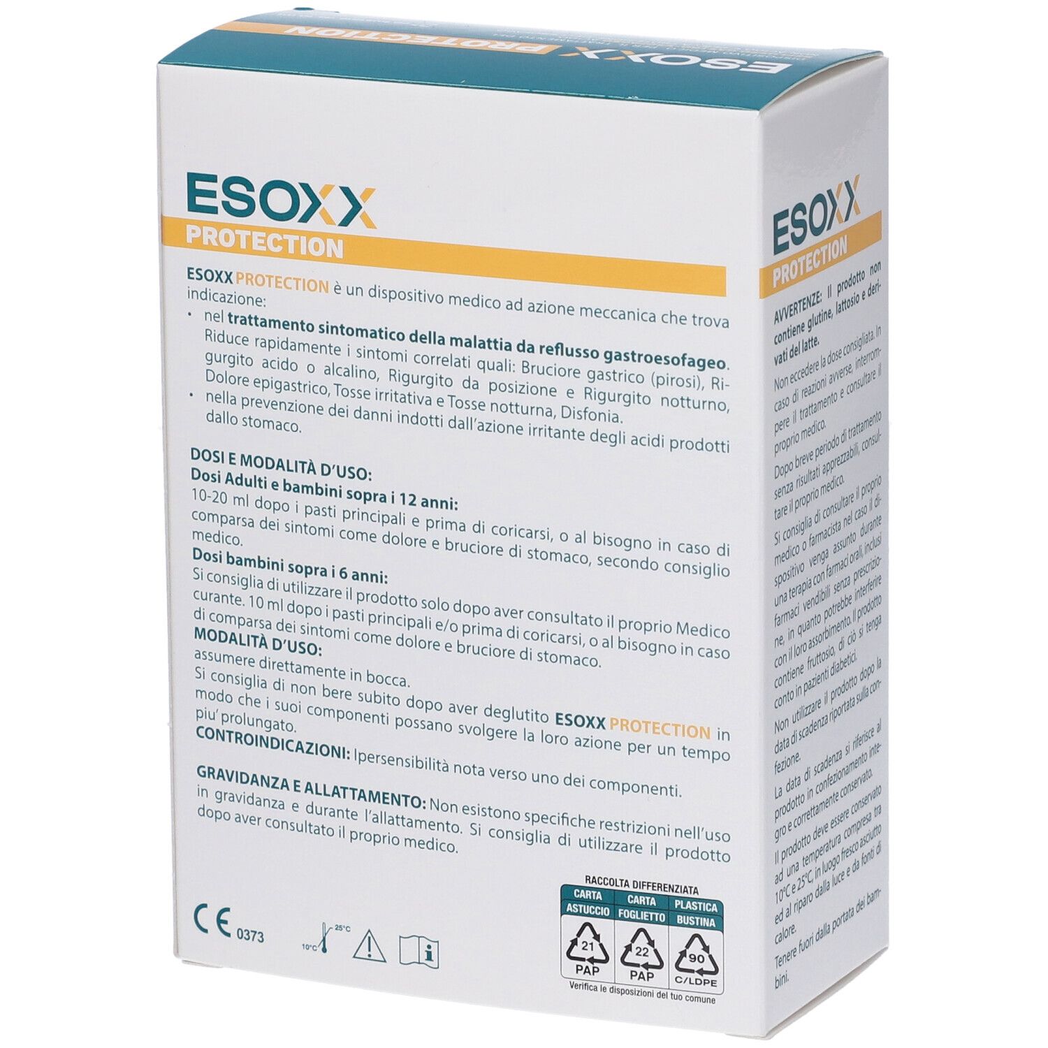 Confezione Esoxx Protection. Dispositivo medico per il reflusso. Contiene 20 bustine.