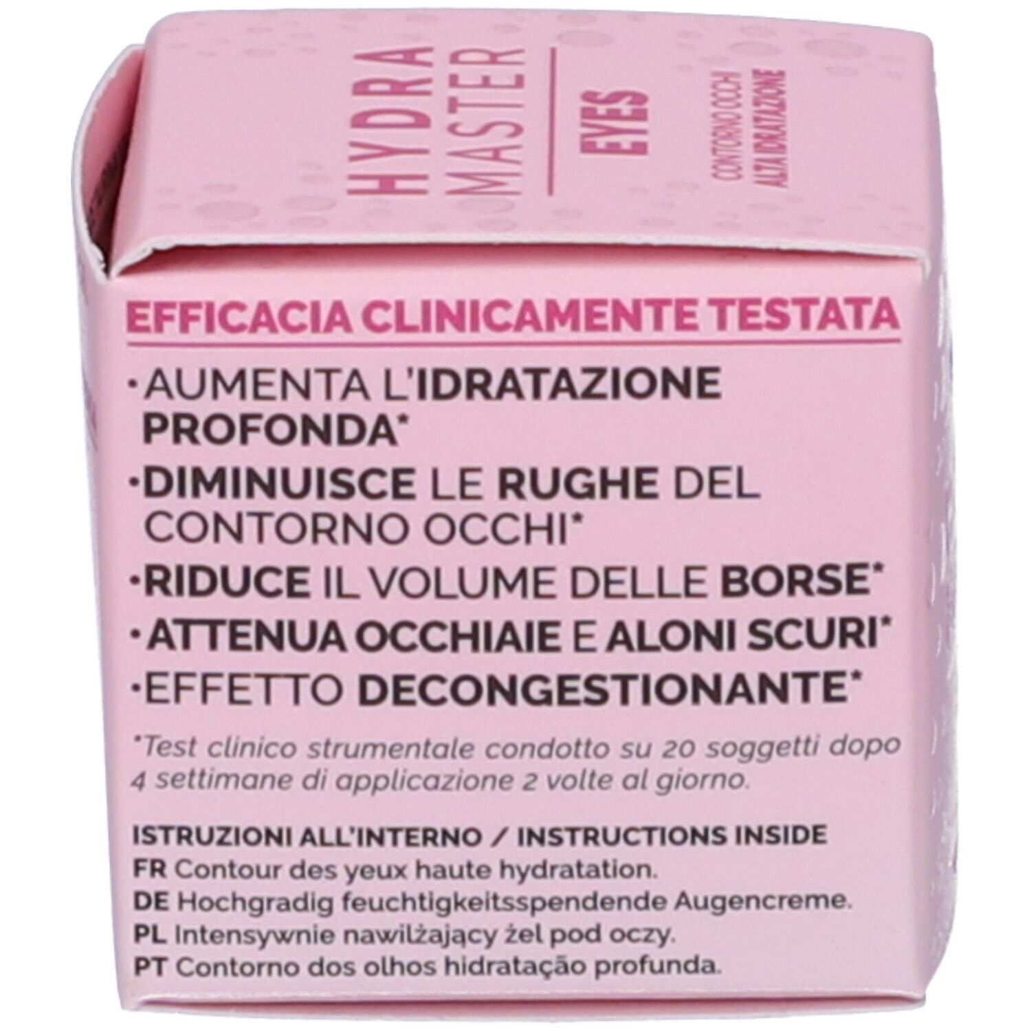 Scatola rosa. Testo: Efficacia clinicamente testata. Contiene istruzioni.