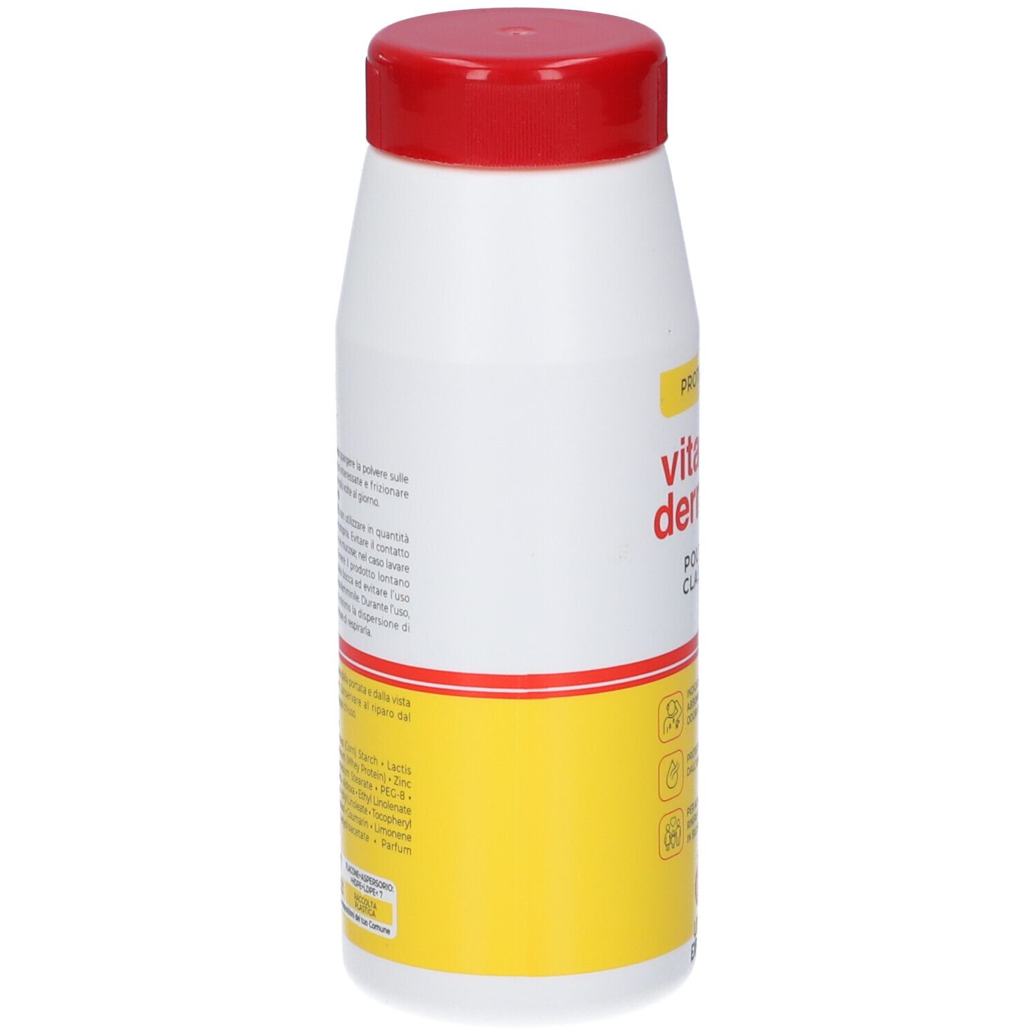 Vidermina Vitamin Dermina Polvere Classica: Vista laterale del contenitore con etichetta e informazioni sul prodotto.