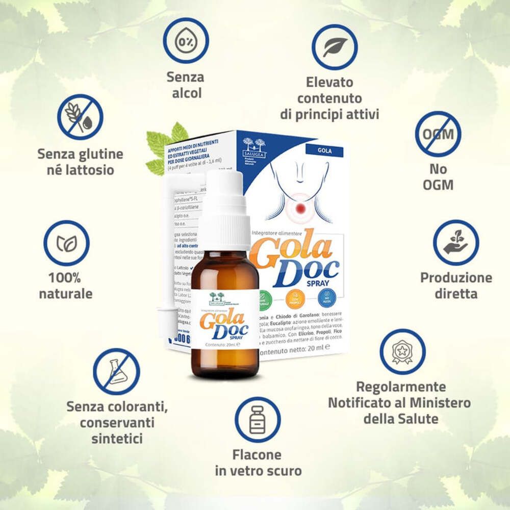 Goladoc Salugea - Spray Gola Naturale, con Propoli, senza Alcool