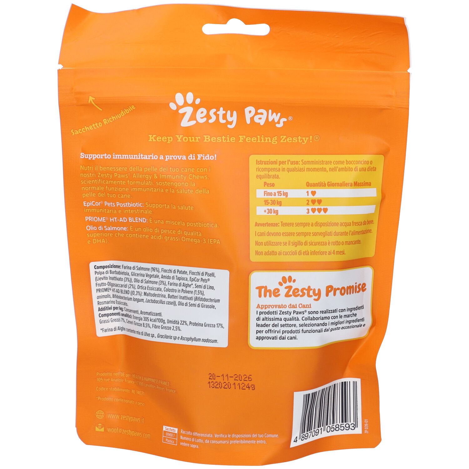 Zesty Paws® Allergy & Immunity Chews Integratore Supporto immunitario e della pelle
