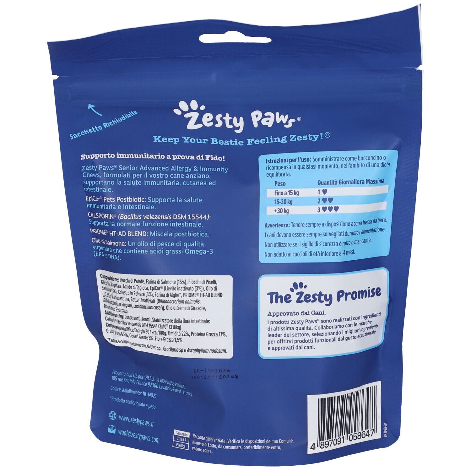 Zesty Paws® Senior Allergy & Immunity Chews Integratore Supporto immunitario e della pelle