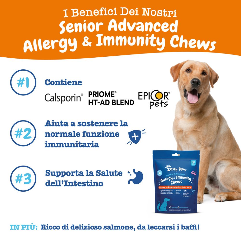 Zesty Paws® Senior Allergy & Immunity Chews Integratore Supporto immunitario e della pelle