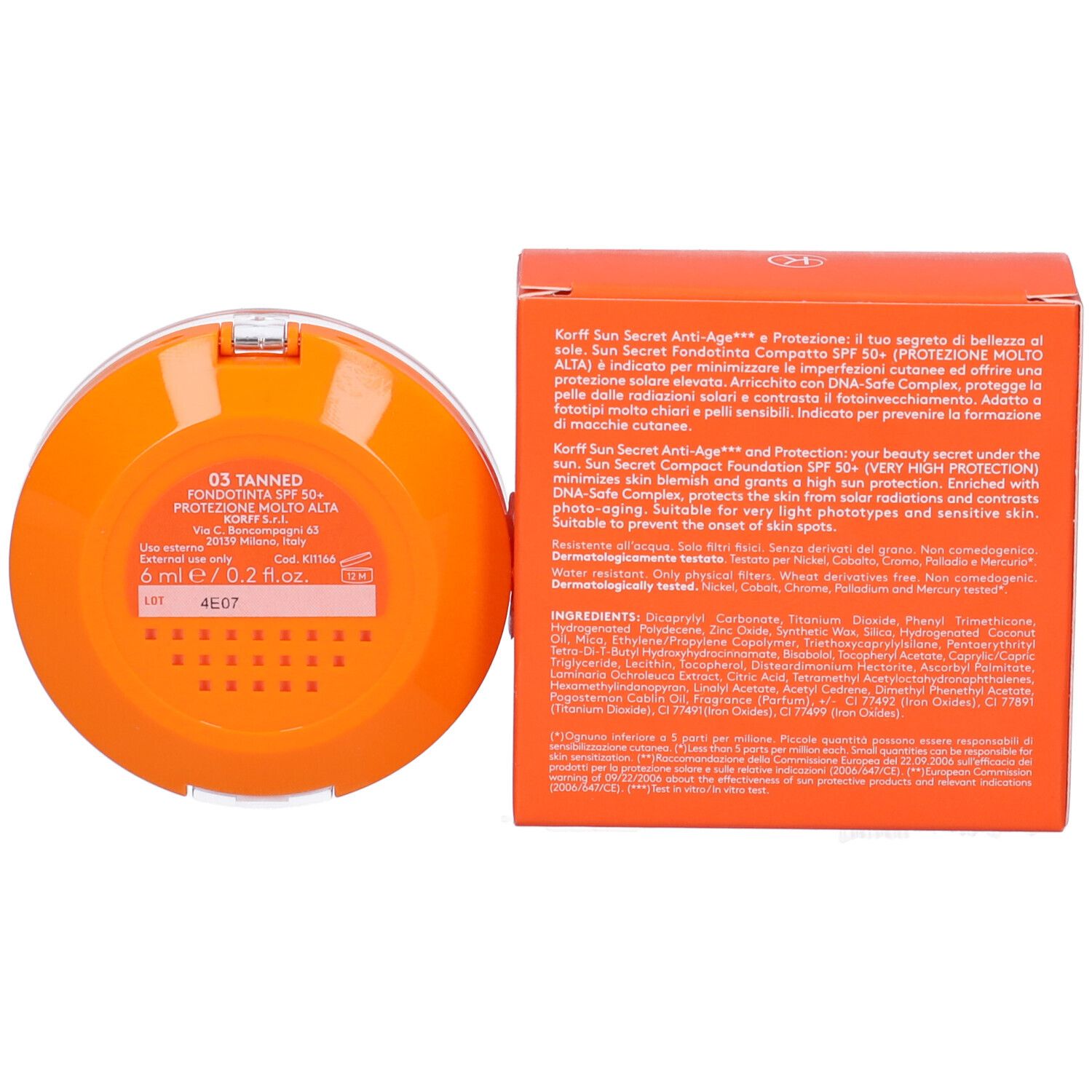 Korff Sun Secret Fondotinta Compatto Solare SPF50+ 03 Tonalità Tanned