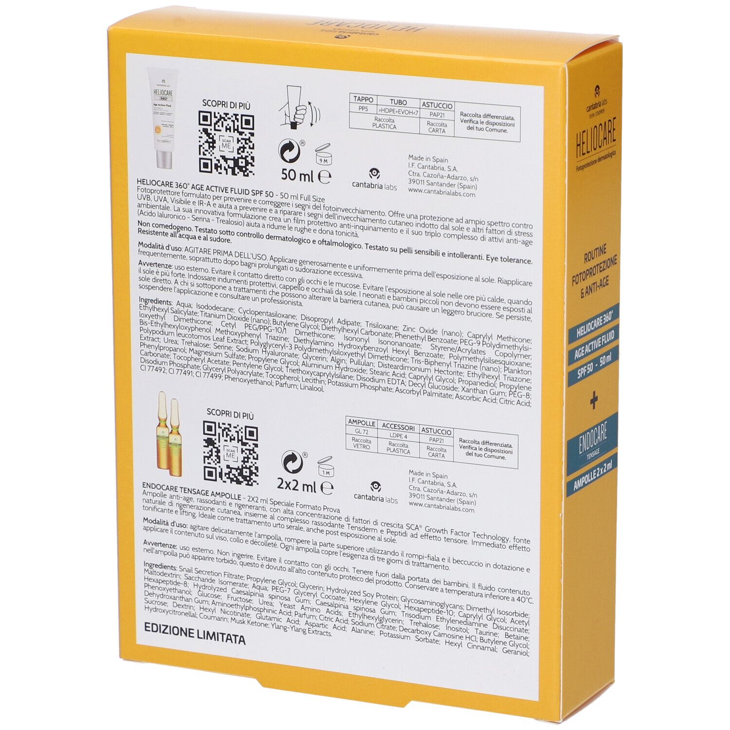 Heliocare 360° Age Active Fluid SPF50 + Endocare Tensage Ampolle 2x2ml