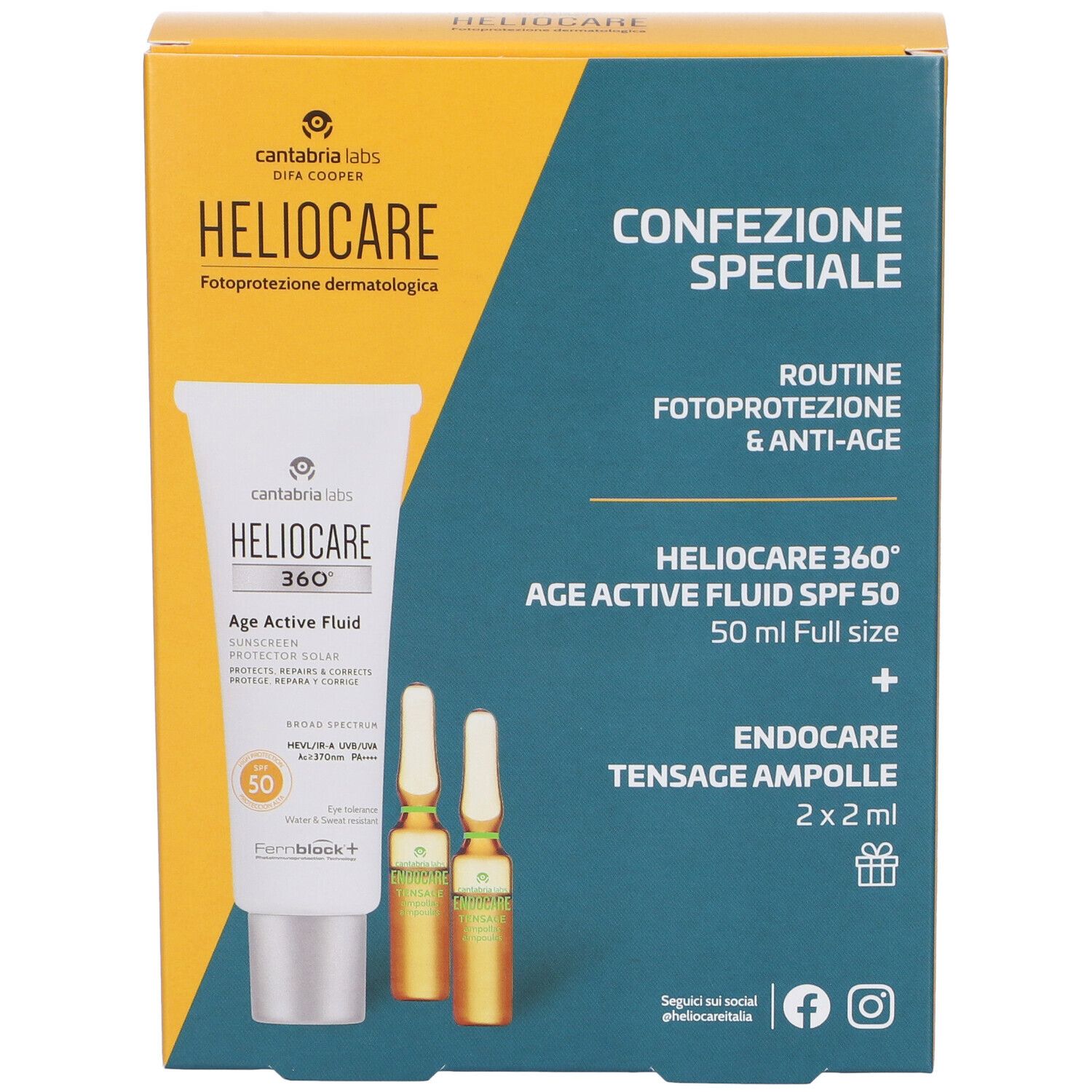 Heliocare 360° Age Active Fluid SPF50 + Endocare Tensage Ampolle 2x2ml