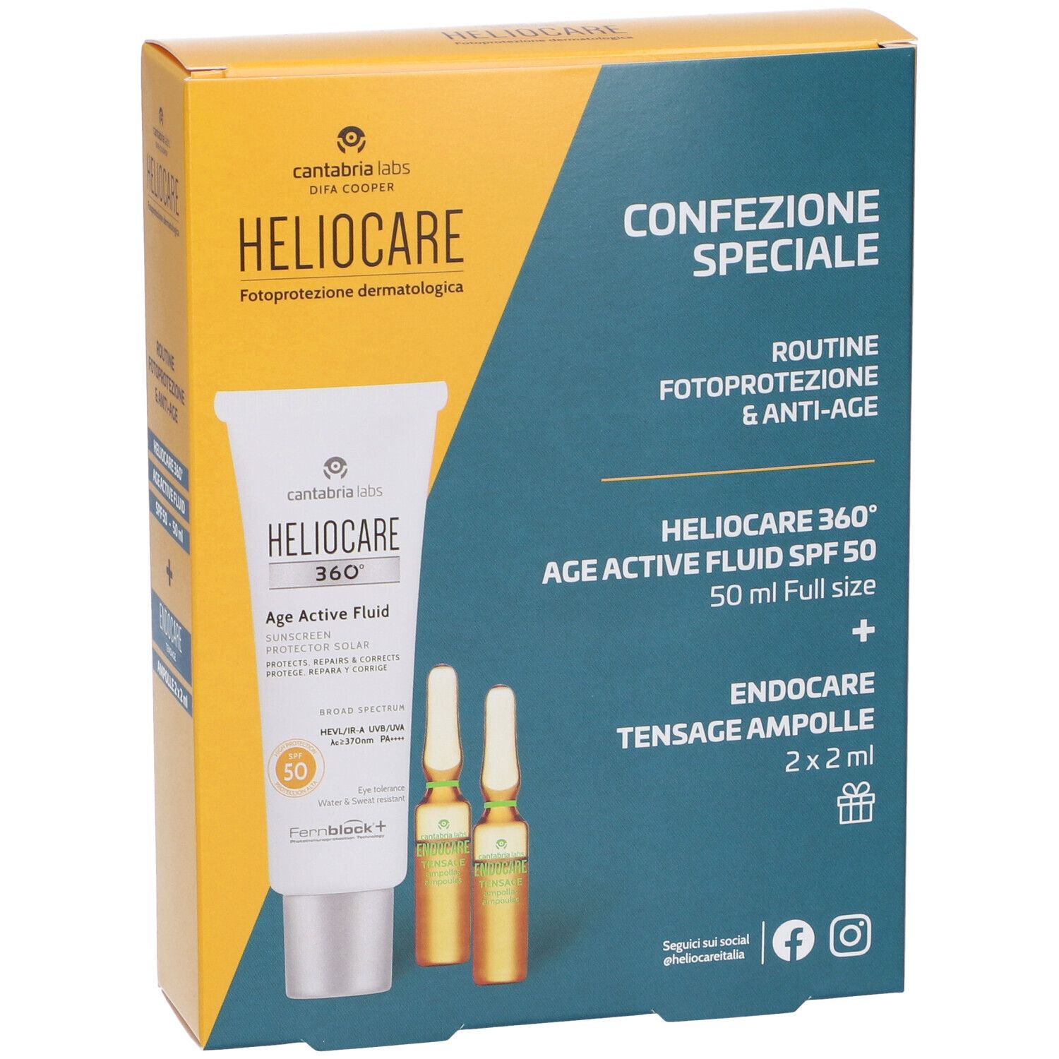 Heliocare 360° Age Active Fluid SPF50 + Endocare Tensage Ampolle 2x2ml