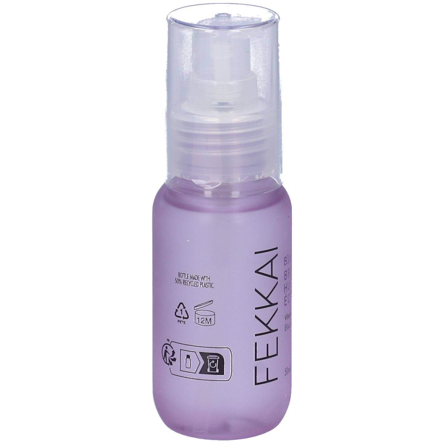 Flacone Fekkai Blonde Rx Brightening Olio. Liquido viola con erogatore. Etichetta del prodotto visibile.