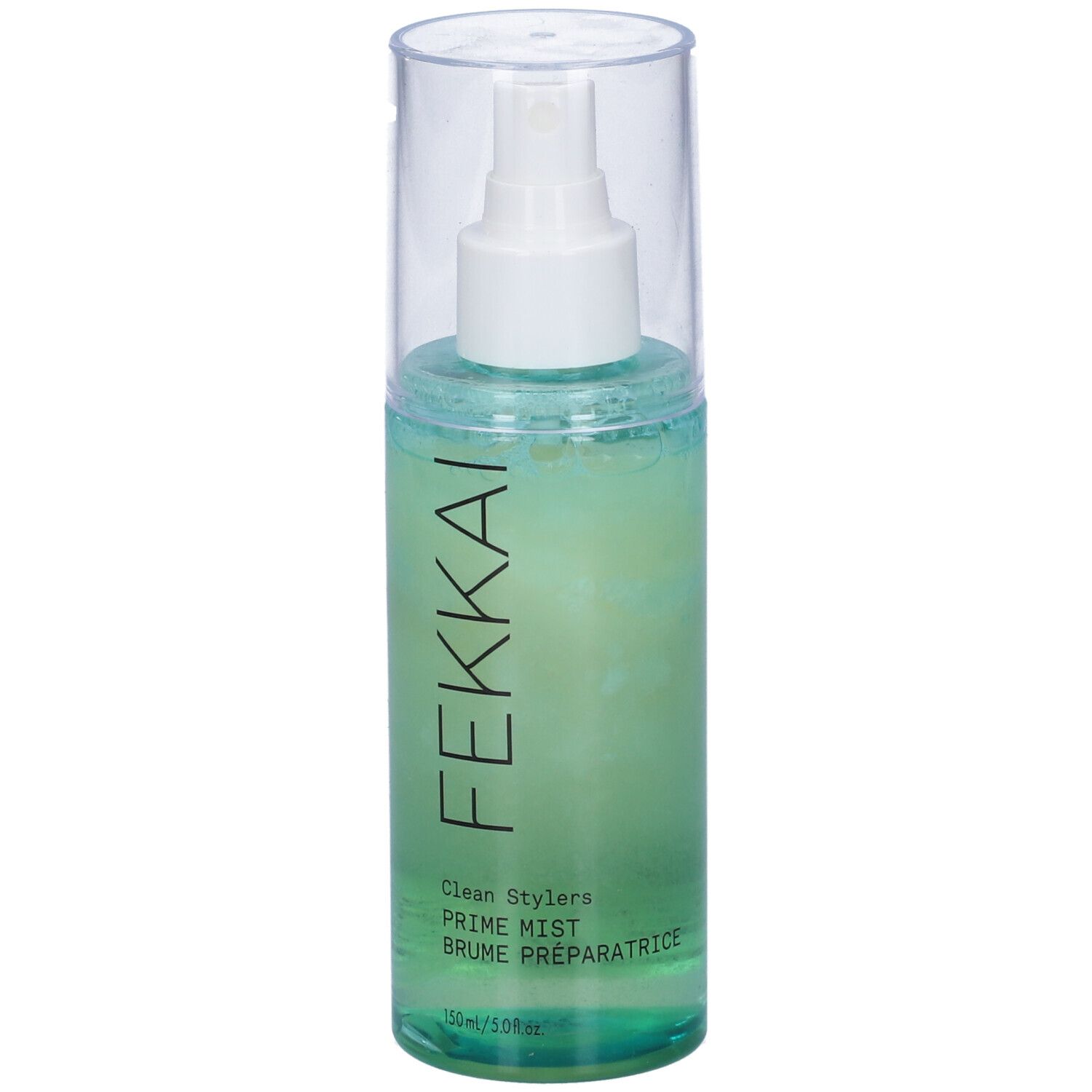 Flacone con vaporizzatore. Scritta FEKKAI, Clean Stylers PRIME MIST. Tappo trasparente.