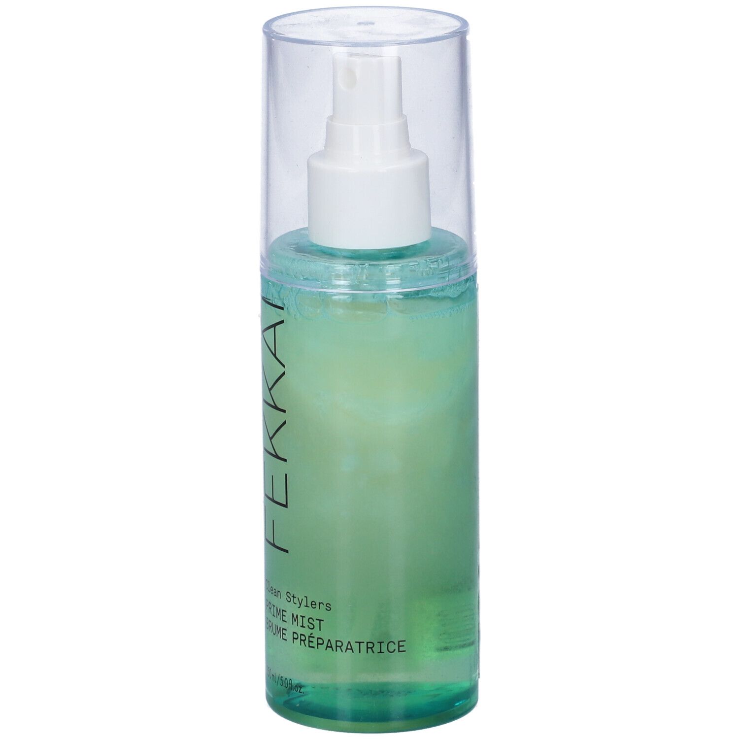 Flacone con vaporizzatore. Scritta FEKKAI, Clean Stylers PRIME MIST. Tappo trasparente.