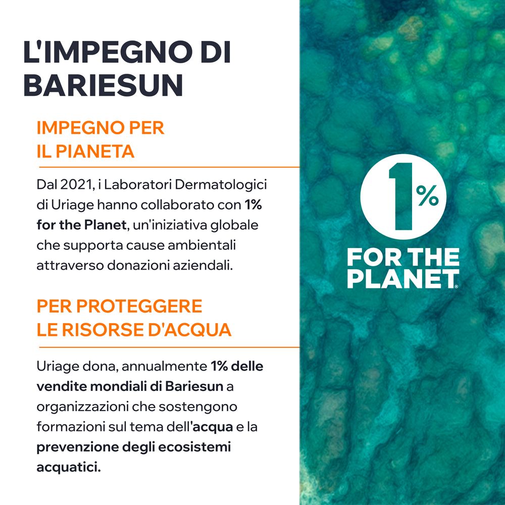 Testo sull'impegno di Bariésun. 1% per il pianeta. Donazioni a organizzazioni sul tema dell'acqua.