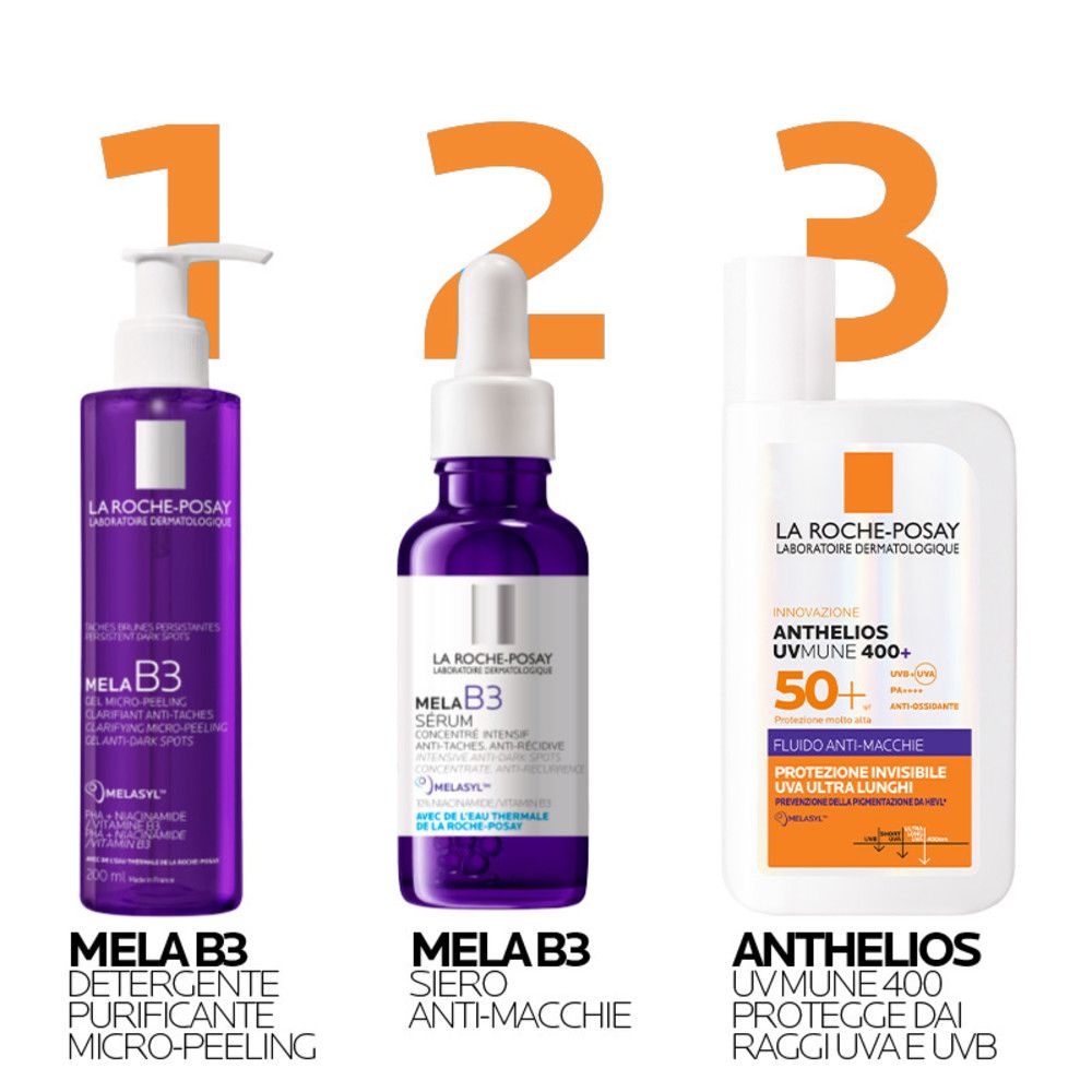 Flacone La Roche-Posay Anthelios UVMune 400+ Fluido Anti-macchie SPF50+.
