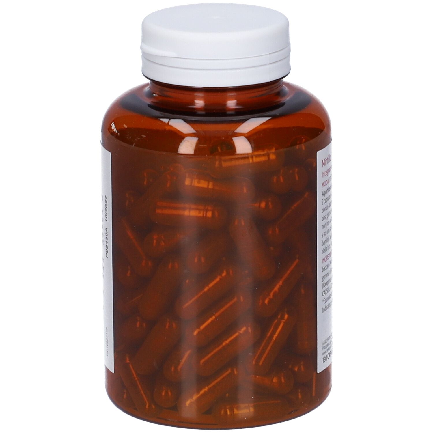 Flacone marrone con tappo bianco. Capsule visibili. 130 capsule. Marca: Arko Pharma.