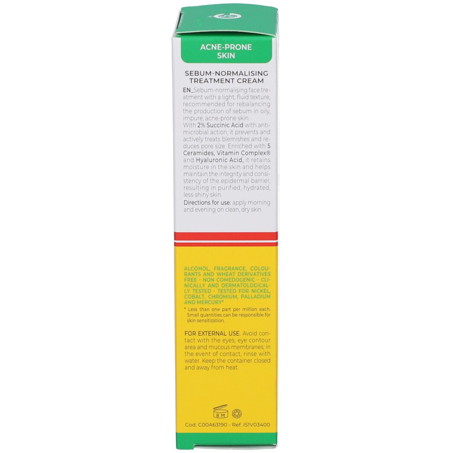 Retro della scatola di crema Vitamin Dermina. Testo in inglese, informazioni sull'uso e sugli ingredienti.