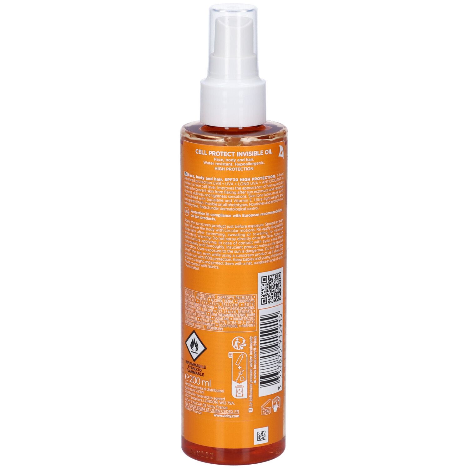 Vichy Capital Soleil Cell Protect Olio Invisibile viso, corpo e capelli Protezione elevata SPF30