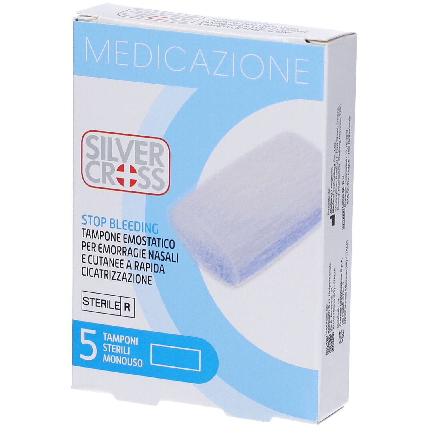 Tampone Emostatico Emorragie Nasali E Cutanee Silver Cross Stop Bleeding 5 Pezzi