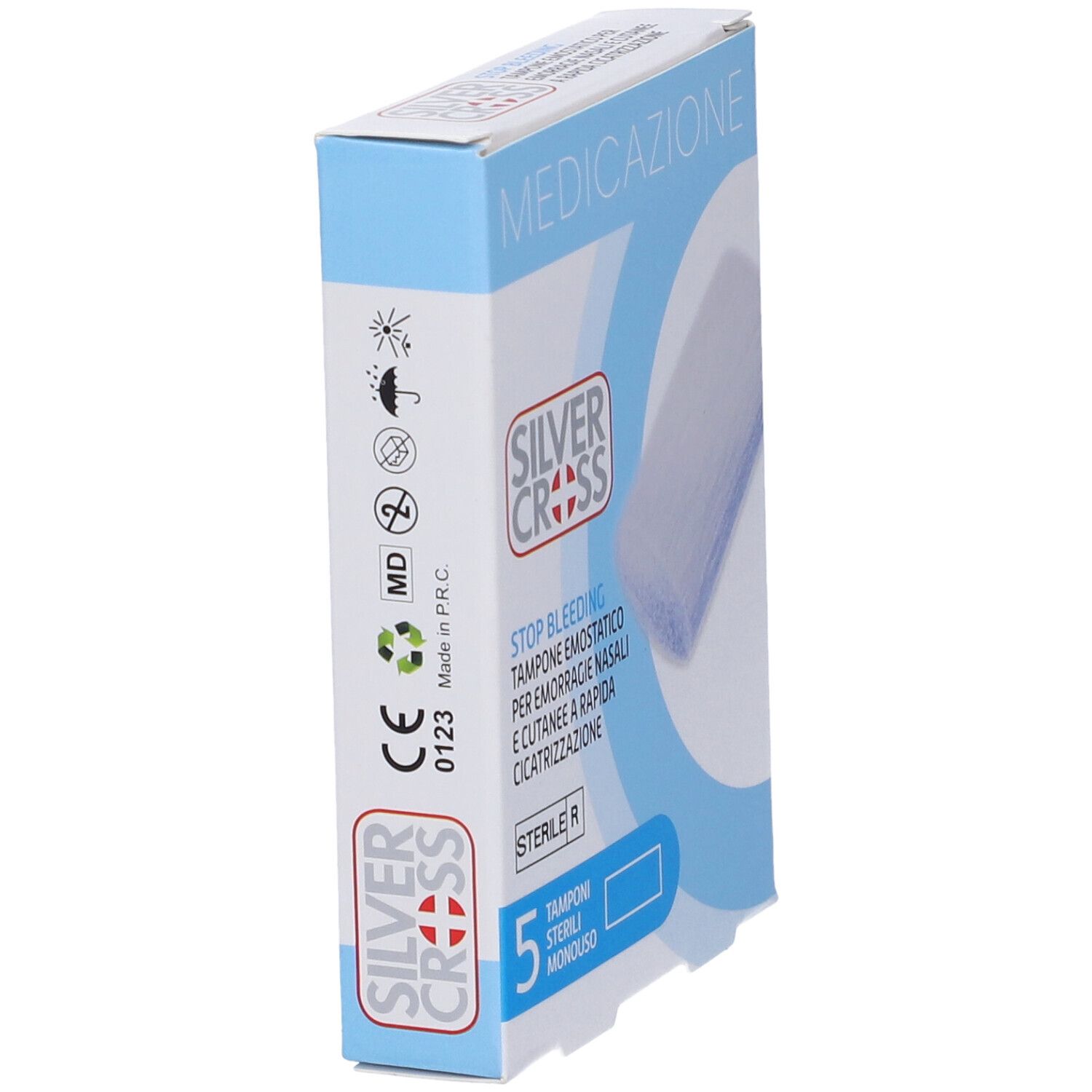 Tampone Emostatico Emorragie Nasali E Cutanee Silver Cross Stop Bleeding 5 Pezzi