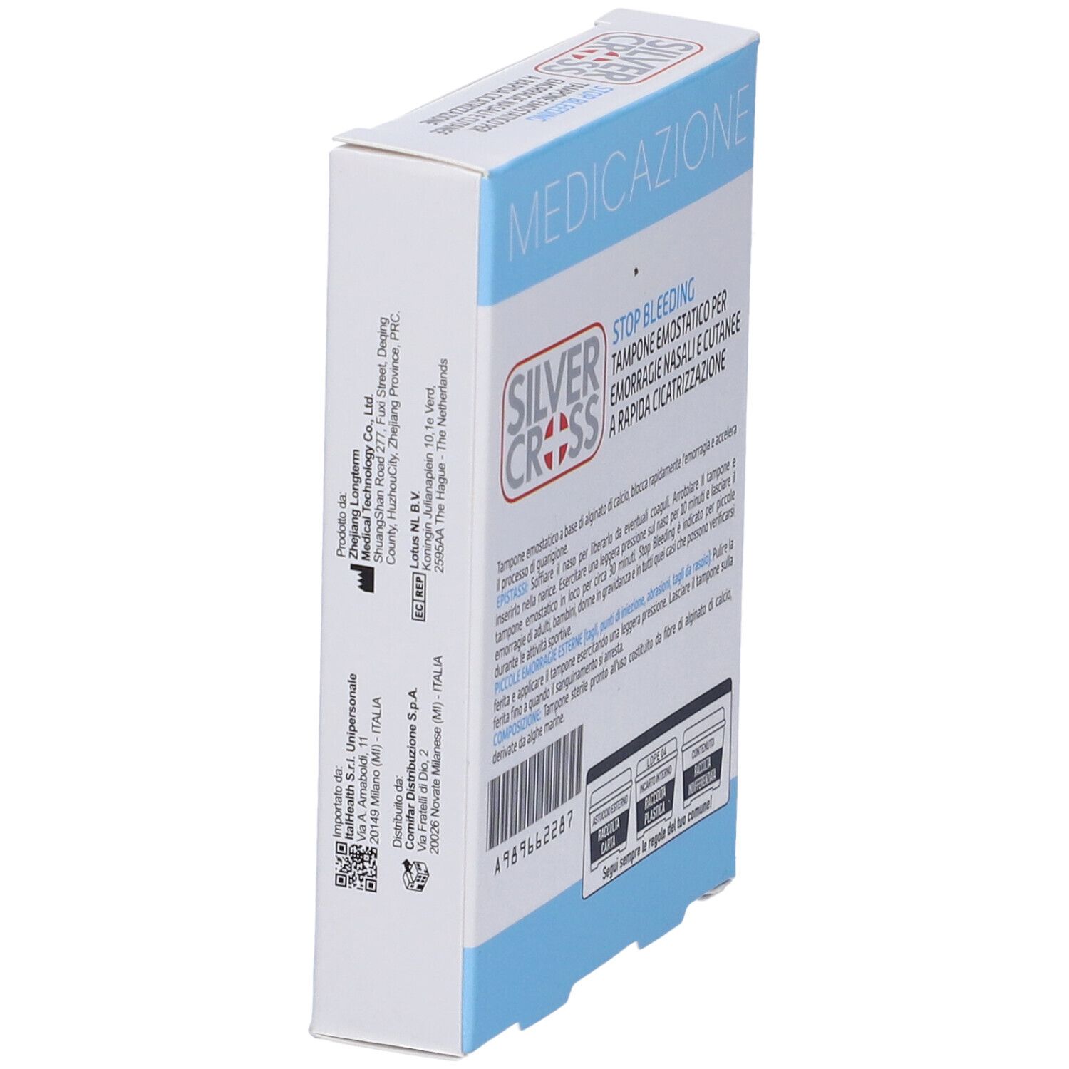 Tampone Emostatico Emorragie Nasali E Cutanee Silver Cross Stop Bleeding 5 Pezzi