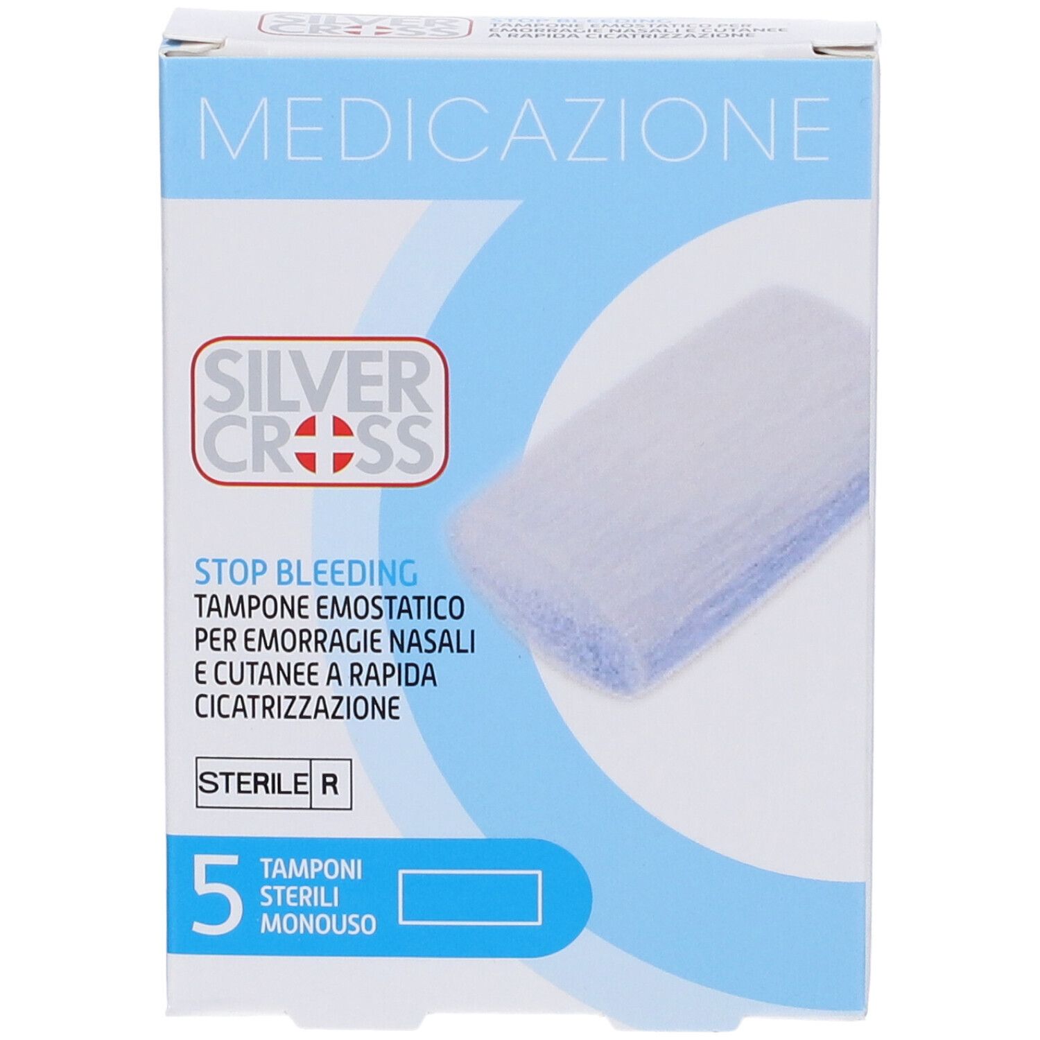 Tampone Emostatico Emorragie Nasali E Cutanee Silver Cross Stop Bleeding 5 Pezzi