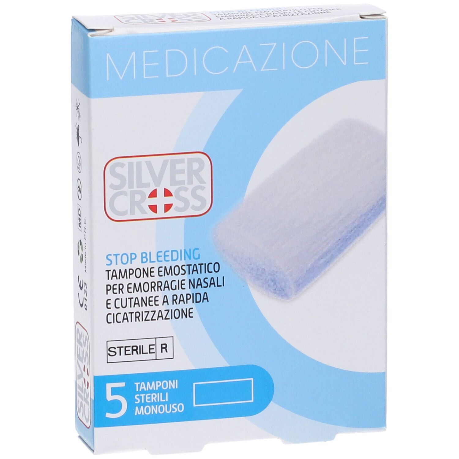 Tampone Emostatico Emorragie Nasali E Cutanee Silver Cross Stop Bleeding 5 Pezzi