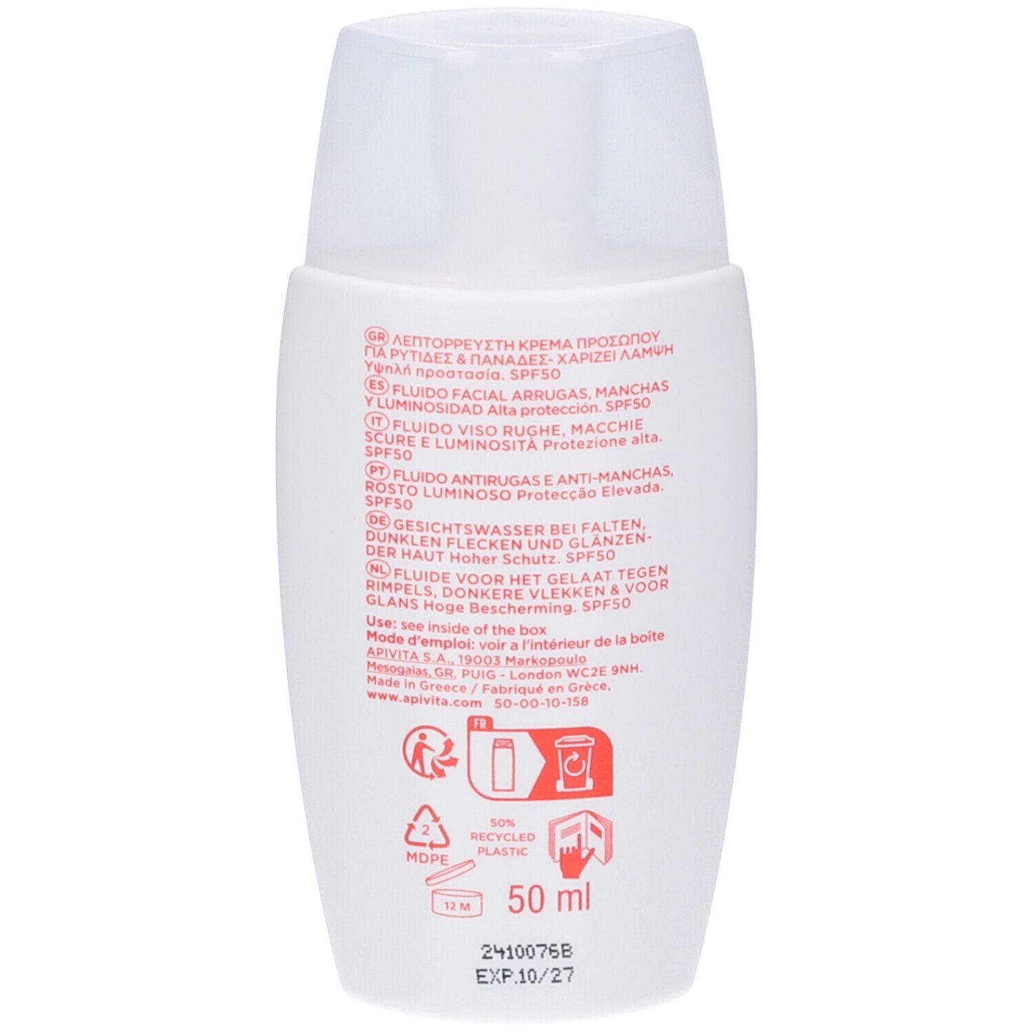 Apivita Bee Sun Safe Daily Age Repair SPF50 Crema fluida sottile per rughe e macchie
