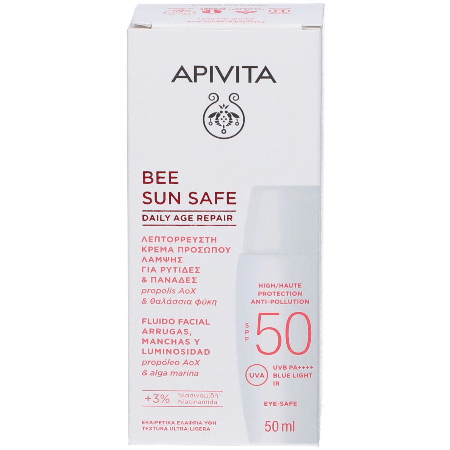 Apivita Bee Sun Safe Daily Age Repair SPF50 Crema fluida sottile per rughe e macchie