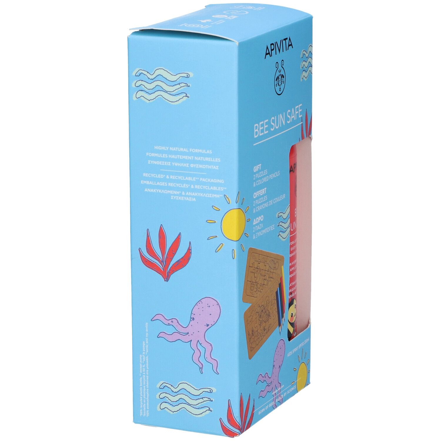 Apivita BEE SUN SAFE Lozione Spray Hydra Sun Bambino SPF50 con 2 Puzzle e Matite in Regalo