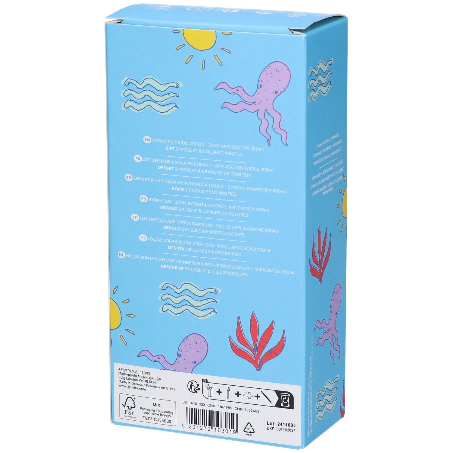 Apivita BEE SUN SAFE Lozione Spray Hydra Sun Bambino SPF50 con 2 Puzzle e Matite in Regalo