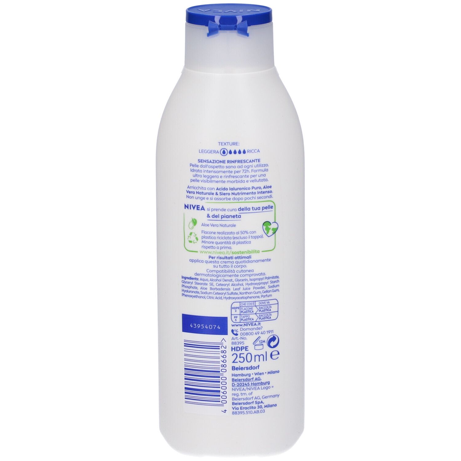 Nivea Crema Corpo Aloe Idratante 250 ml, Crema idratante corpo 72h per pelle secca o normale