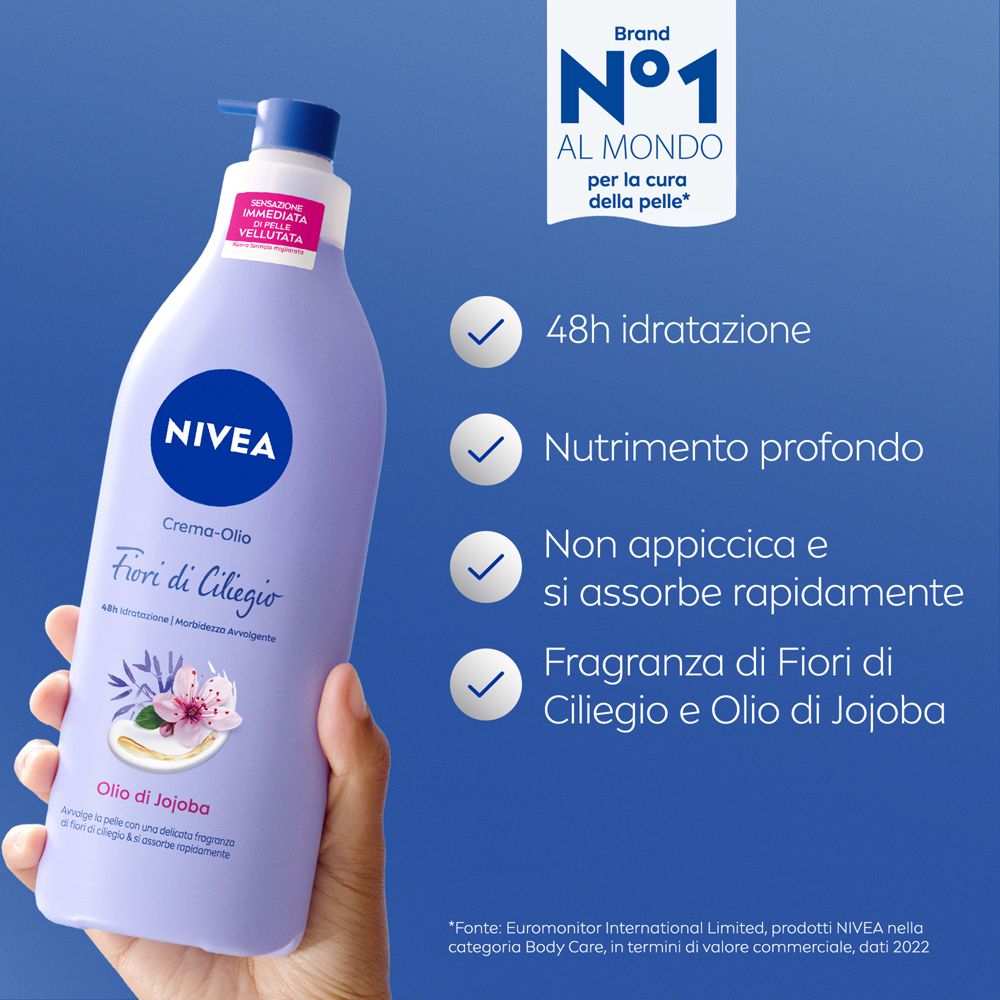 Nivea Crema-Olio Fiori di Ciliegio & Olio di Jojoba 400 ml, Crema corpo idratante 48h e profumata