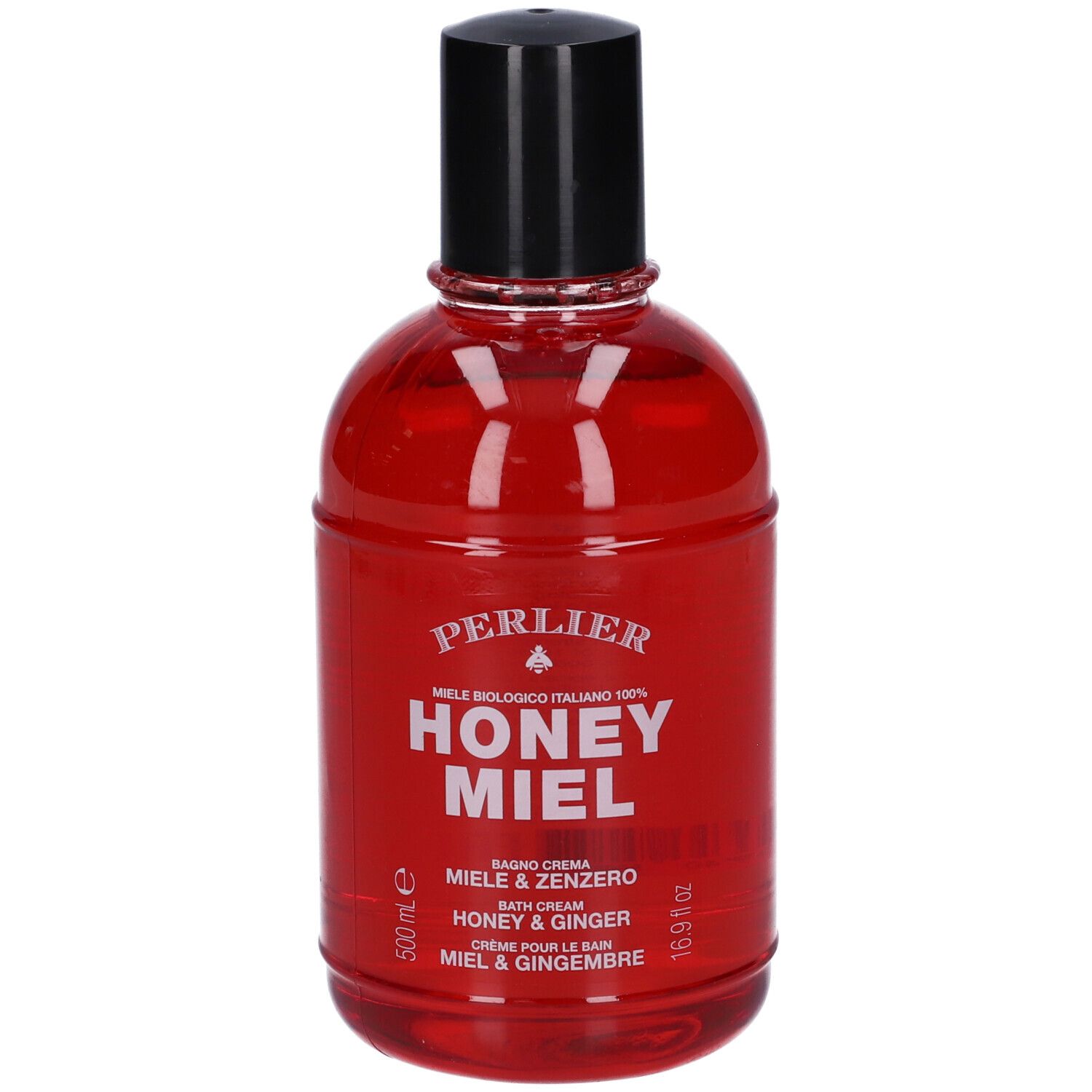 Bagnoschiuma Perlier Honey Miel Miele & Zenzero in flacone rosso, 500 ml.