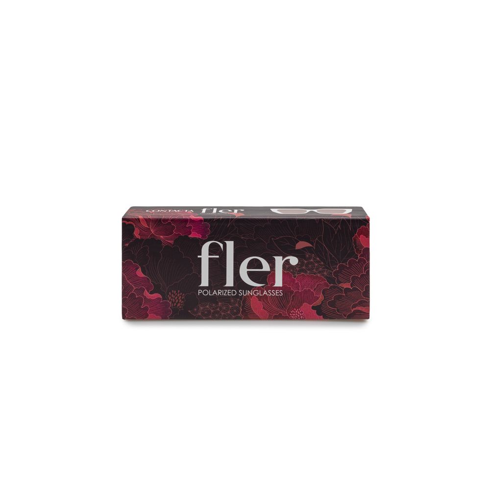 Confezione di occhiali da sole polarizzati, motivo floreale, logo 'fler'.