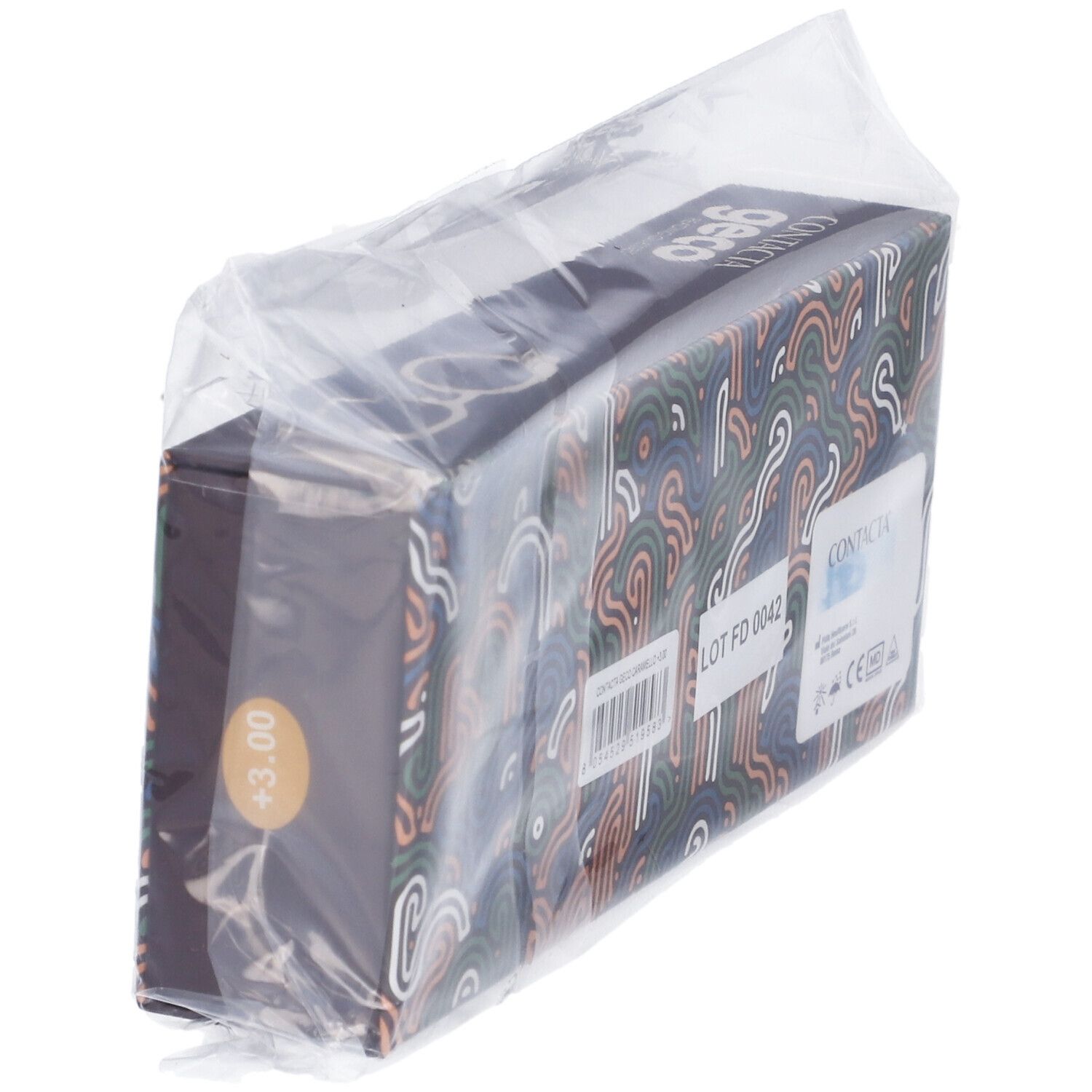 Confezione di occhiali GECO con etichetta +3.00. Scritta "OCCHIALI DA LETTURA" visibile.