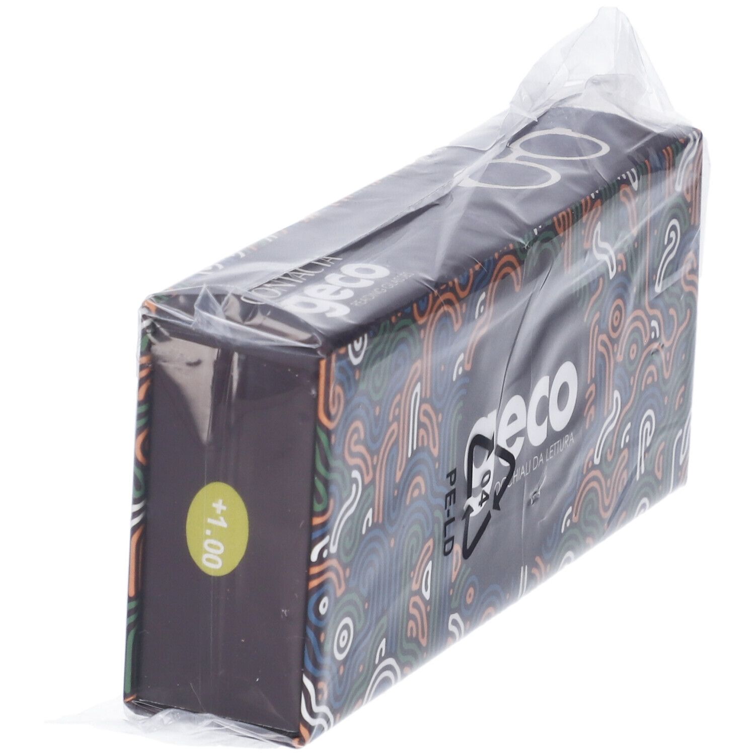 Confezione di occhiali Geco, motivo colorato, adesivo +1,00. In plastica.