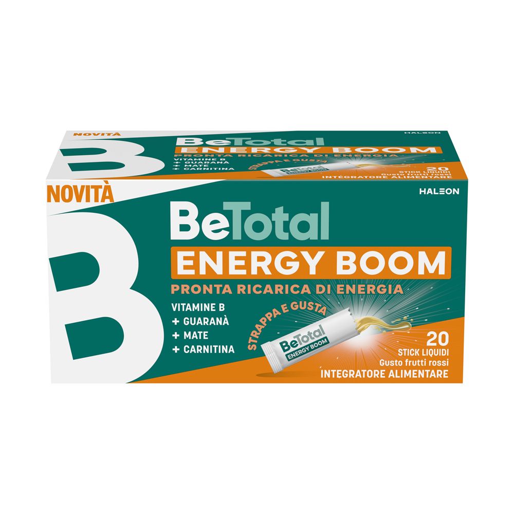 Be-Total Boom Integratore con Vit B, Guaranà, Mate e Carnitina, 20stick