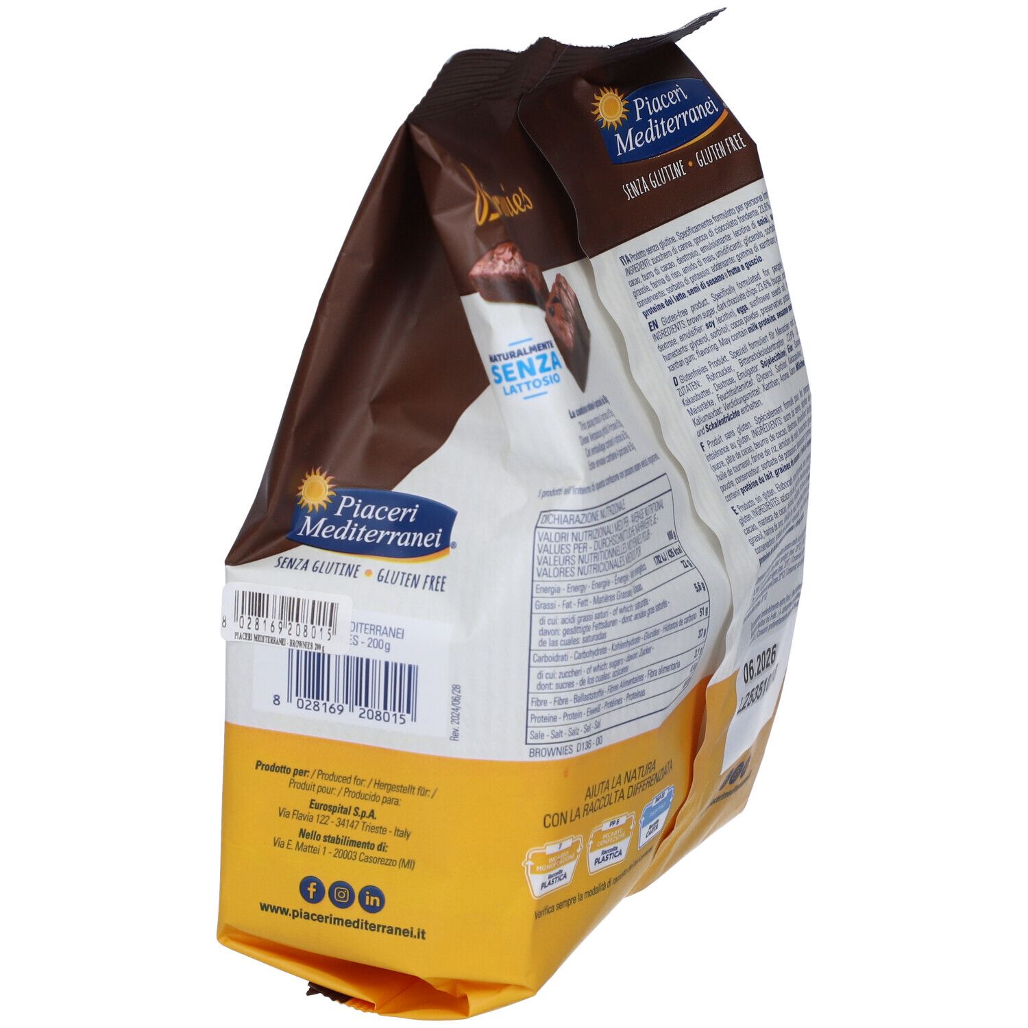 Lato di una miscela per brownies senza glutine Piaceri Mediterranei.