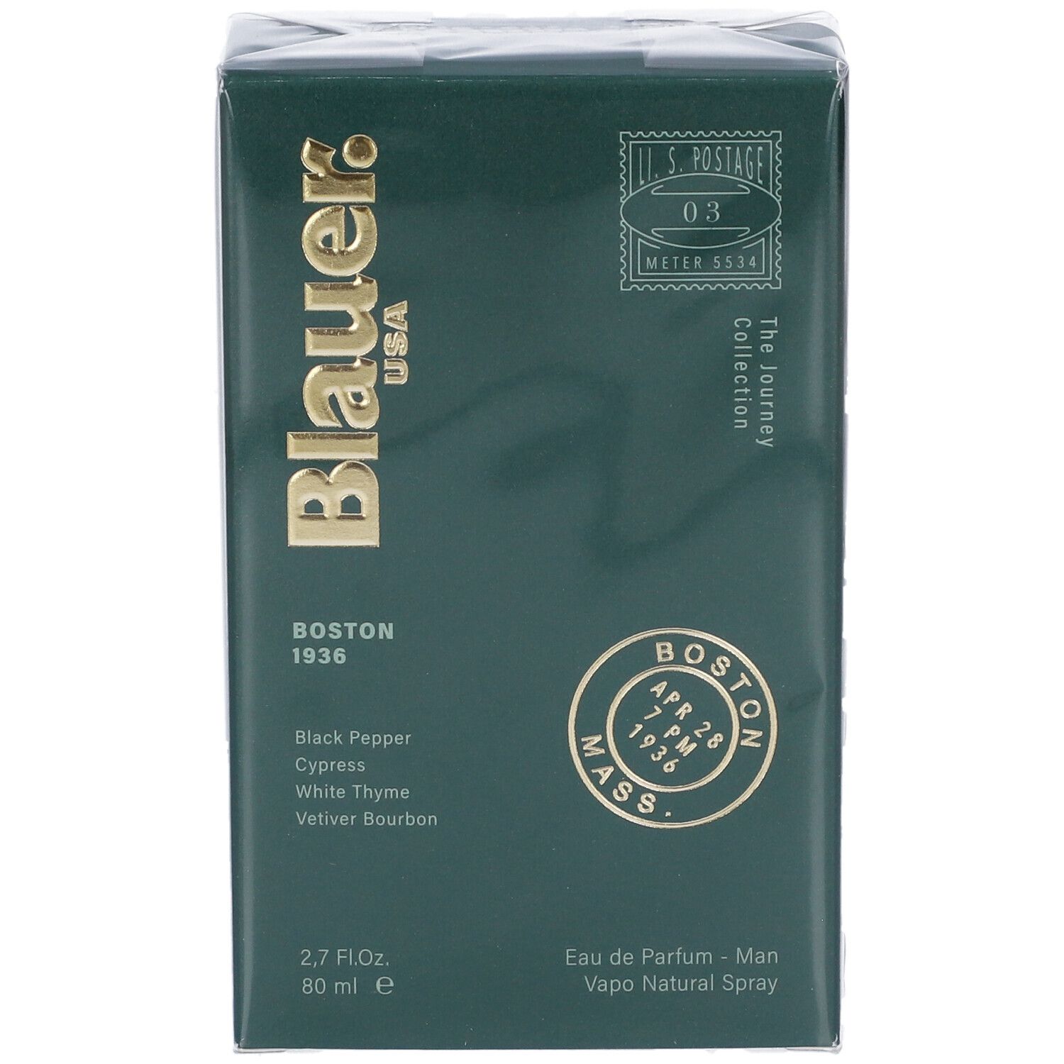 Blauer USA Boston 1936 Eau de Parfum. Confezione verde con informazioni. 80 ml.