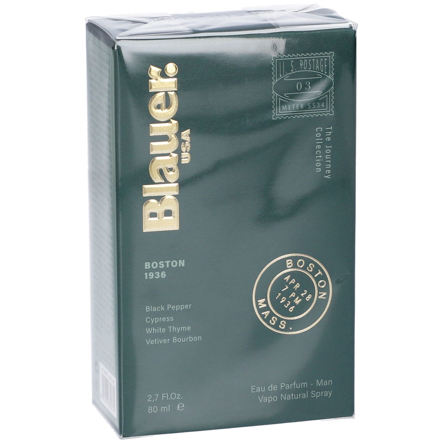 Blauer USA Boston 1936 Eau de Parfum. Confezione verde con informazioni. 80 ml.