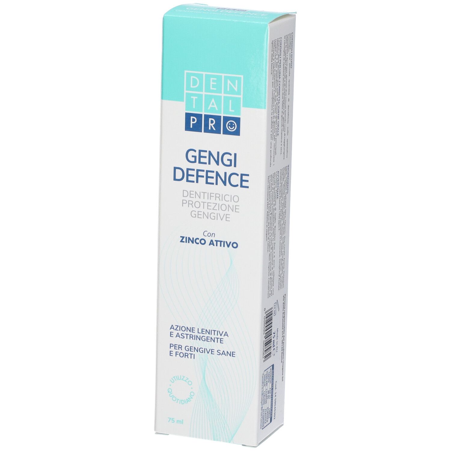 Confezione dentifricio "Gengi Defence" con vista laterale e dettagli.