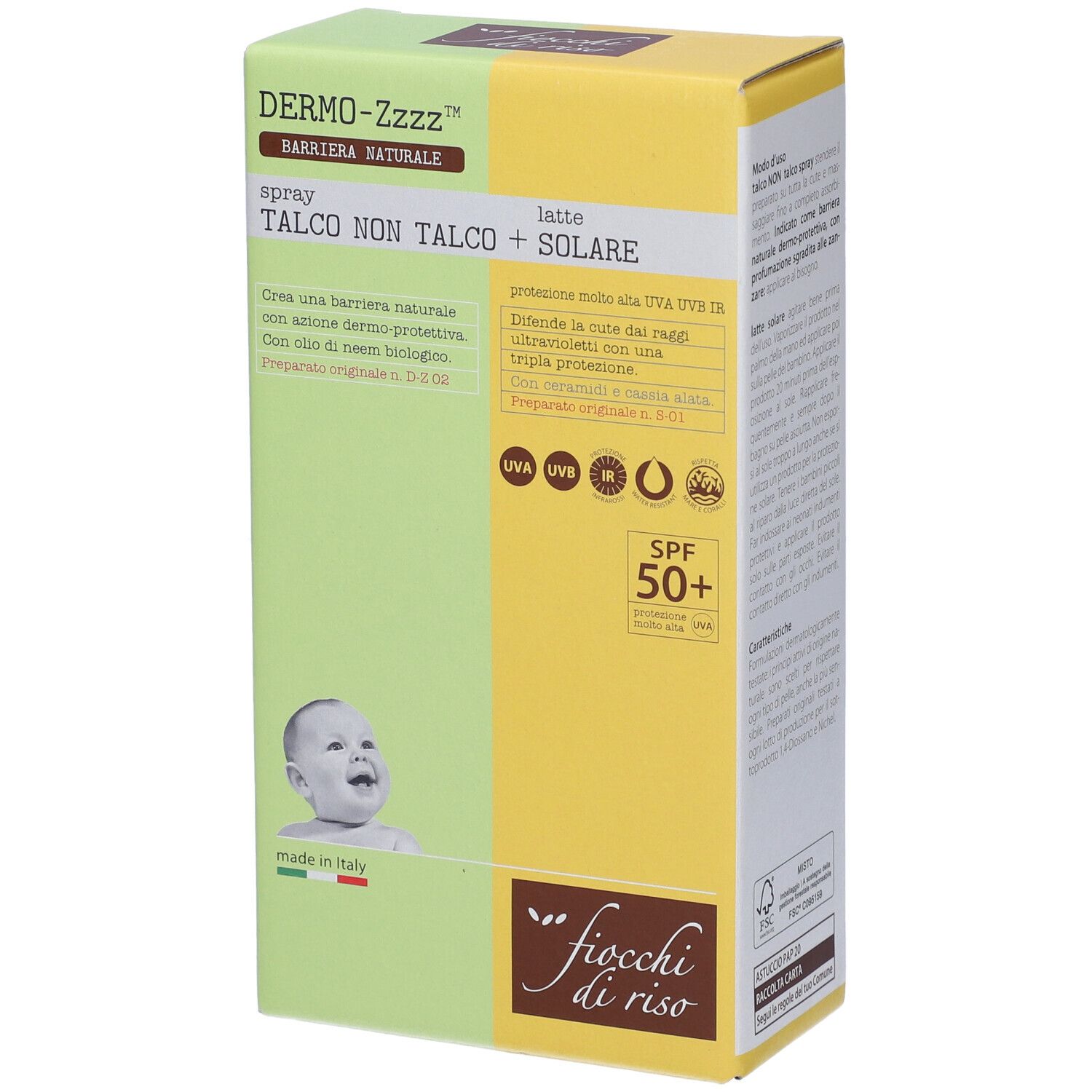 Fiocchi di Riso Set Dermo-Zzz Spray Talco Non Talco + Latte Solare SPF50+
