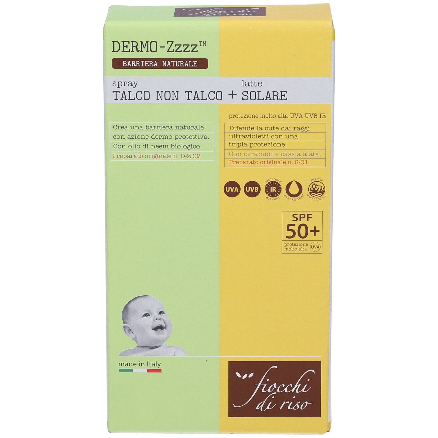 Fiocchi di Riso Set Dermo-Zzz Spray Talco Non Talco + Latte Solare SPF50+