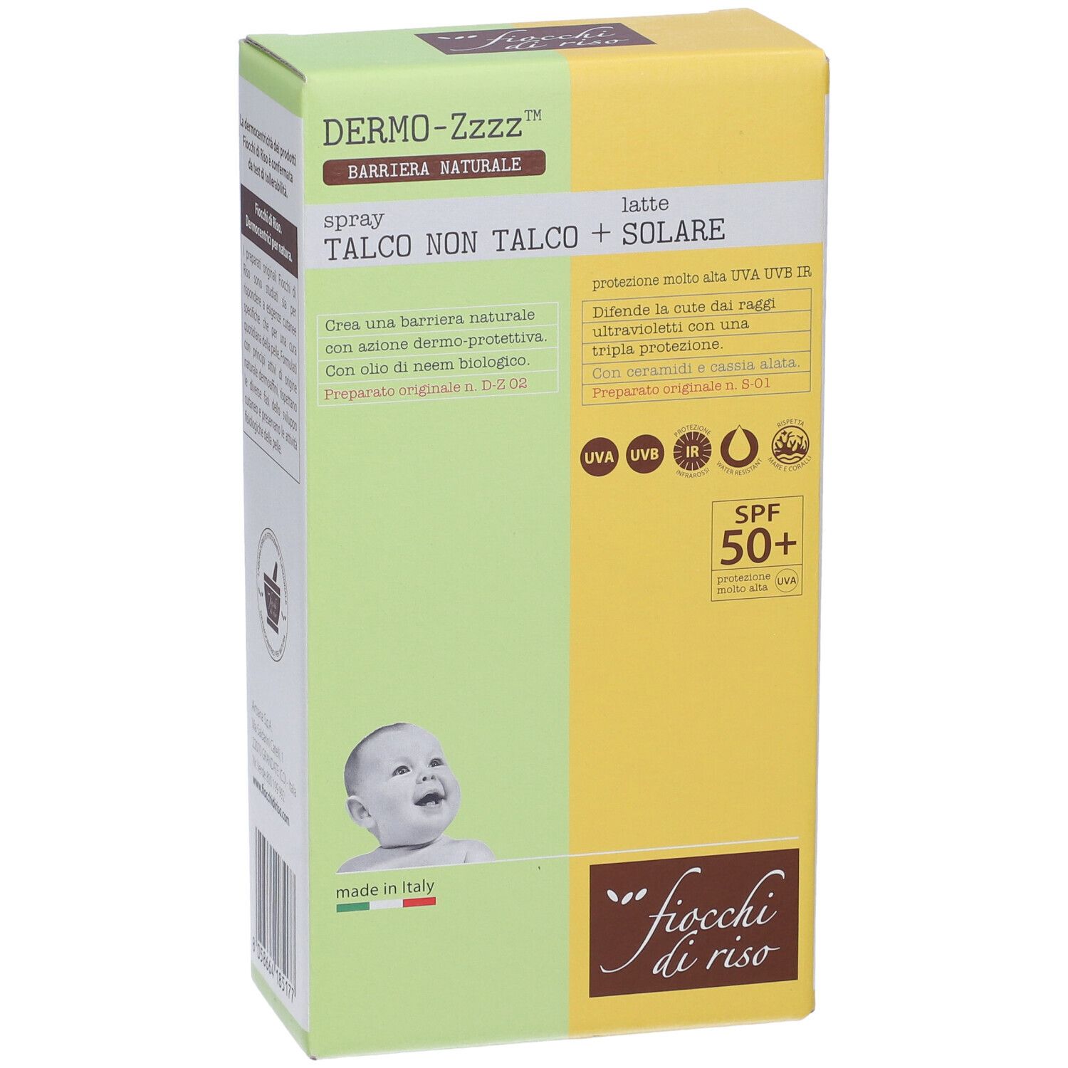 Fiocchi di Riso Set Dermo-Zzz Spray Talco Non Talco + Latte Solare SPF50+