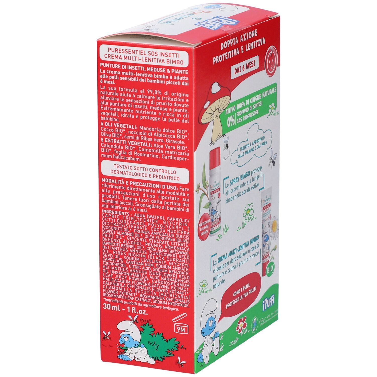 Puressentiel Set I Puffi SOS Punture Spray Bimbo + SOS Insetti Crema Mulit-Lenitiva Bimbo con Bavaglino in Omaggio